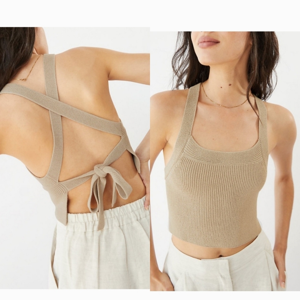 Aritzia Wilfred Cayenne Knit Top Self Tie-Back pastel sage green 2XS